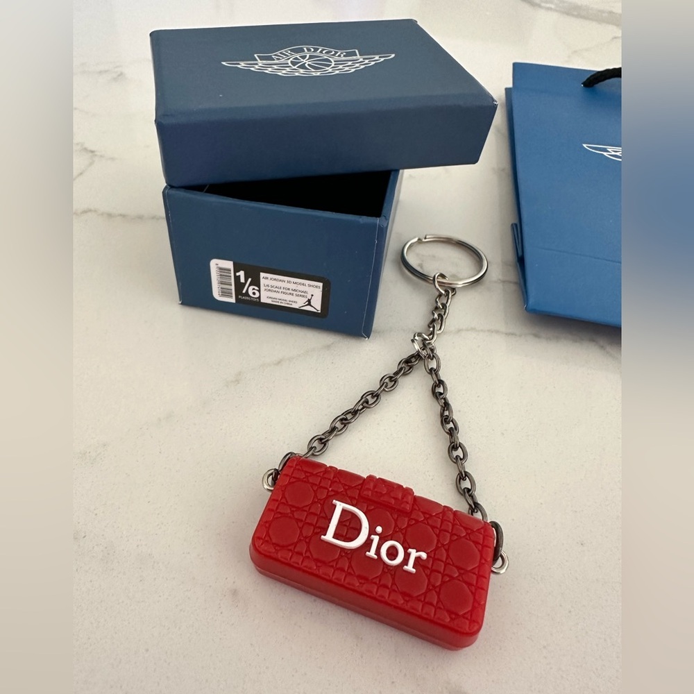 Red Dior Air Dior keychain, box and gift bag